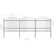 Vidaxl clôture de jardin à dessus en lance acier (1,5-1,75)x5,1 m noir 277741_3
