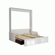 Armoire lit escamotable Dynamo Sofa - accoudoirs, façade blanc brillant et canapé marron - couchage 160x200 cm_3