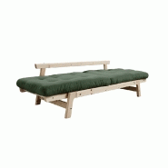 Banquette convertible futon STEP en pin massif - Coloris vert olive - Couchage 70x200 cm_3