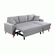 Canapé d'angle réversible convertible ARKO - tissu gris clair avec coffre de rangement et coussins d'appoint_3