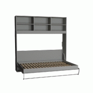 Lit escamotable STRADA-V2 - Structure gris mat, façade blanc brillant avec surmeuble - Couchage 140x200 cm_3