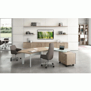 Bureau X time Next avec retour en verre et meuble  - Quadrifoglio. - 237, Orme, Droite, 3 tiroirs_3