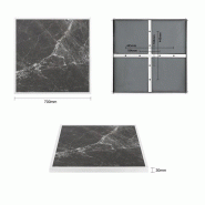 Plateau de table extérieur carré en verre trempé effet granit foncé bord blanc 700 mm | Bolero - FU516_3