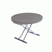 Table basse ronde relevable et extensible SATURNA en chêne gris - Diamètre 105 cm - Plateau extensible à 135 cm_3