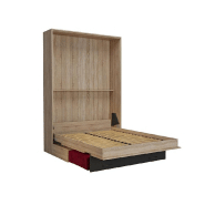 Lit escamotable style industriel KEY SOFA - Chêne, bandeau noir, canapé rouge - Couchage 140x200 cm avec tiroirs de rangement_3