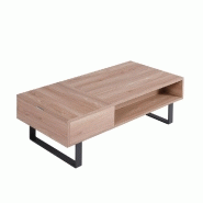 Table basse relevable HAPPY 120x60 cm - Mélaminé chêne avec double plateau et niche de rangement_3