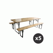 Table et bancs pliants en bois brasserie 220 cm - lot de 5 ensembles pour usage intérieur et extérieur_3