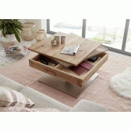 Table basse Monroe - plateau pivotant en placage chêne noueux - piétement métal inox brossé_3