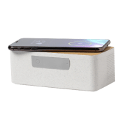 Enceinte Bluetooth avec chargeur sans fil 10W - Boîtier en bambou et paille de blé - Mains libres et rechargeable_3