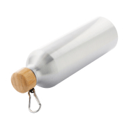 Bouteille en aluminium - 800 ml - couvercle en bambou avec mousqueton - couleur argenté_3