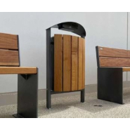 Corbeille cendrier Silaos 50 litres - acier, bois, plastique recyclé - verrouillage clé triangle_3