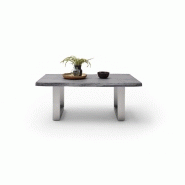 Table basse Claren - plateau en acacia laqué gris 110 cm - piétement U en acier brossé_3