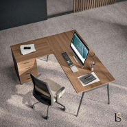 Bureau d'angle de manager avec caisson X3 - Officity - Anthracite, Noyer canaletto, 4 tiroirs, 180 x 160 cm_0