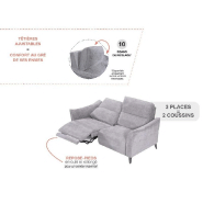 Canapé 3 places - 2 relaxations électriques ATTITUDE avec têtière réglable et tissu chenillé gris argent_3