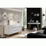 Buffet Cachan blanc laqué mat - 5 tiroirs, 2 portes, piétement en chêne massif_3