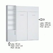 Composition armoire lit escamotable DYNAMO blanc mat - Couchage 140x200 cm avec colonne bibliothèque intégrée_3