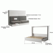 Armoire-lit escamotable VERTIGO SOFA - Blanc, canapé gris 4 coussins - Couchage 160x200 cm_3