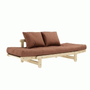 Banquette méridienne futon BEAT - Pin naturel - Tissu brun argile - Couchage 75x200 cm_3