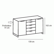 Commode buffet PORTLAND - 5 tiroirs, 2 portes, style industriel - Chêne poutre et métal - L139 cm_3