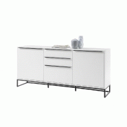Buffet LUARD blanc laqué mat - 2 portes, 3 tiroirs - Piétement métal noir - Design moderne_3