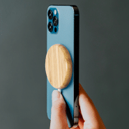 Chargeur sans fil magnétique rapide 10W - Boîtier en bambou avec témoin LED et anneau métallique_3