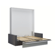 Armoire lit escamotable DJUKE SOFA - Blanc mat avec bandeau gris - Canapé gris intégré 160x200 cm_3