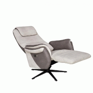Fauteuil relax électrique ZILIA - bi-moteur - microfibre mastic/brun taupé - piètement étoile métal noir pivotant_3