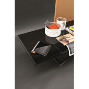 Table basse relevable extensible Dakota - Verre trempé noir - Piétement cintré en métal noir opaque_3
