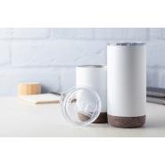 Mug thermos - isotherme à double paroi en acier inoxydable - 380 ml avec couvercle et base en liège_3