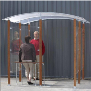 Abri Bridge - Longueur 2350 mm, Hauteur 2300 mm, Profondeur 1220 à 3300 mm, Piliers en bois exotique, Parois en plexi, Toit en polycarbonate_3