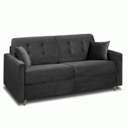 Canapé convertible express MINNEAPOLIS - Matelas 140cm comfort BULTEX® 12cm - Sommier lattes bois RENATONISI - Velours gris foncé_3