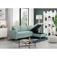 Canapé d'angle réversible convertible ARKO bleu clair avec méridienne réversible, coffre et coussins assortis_3
