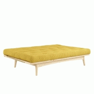 Banquette futon FOLK en pin massif - Coloris miel - Couchage 130 x 190 cm - Design scandinave avec accoudoirs en métal_3