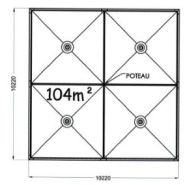 Préau Cento - 8,22 x 8,22 soit 67m2 sur poteau central - Conforme norme NV 65_3