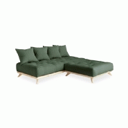 Canapé convertible futon Senza - pin naturel - coloris vert olive - couchage 90x200 cm - matelas épais 15 cm_3