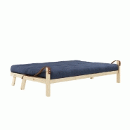 Banquette futon POETRY en pin massif - Coloris marine - Couchage 130 x 190 cm avec accoudoirs en cuir_3