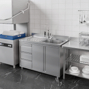 Plonge inox 1 bac à droite et égouttoir sur placard avec 3 tiroirs - 1200 x 600 mm_3