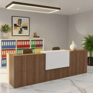 Banque d'accueil 2 personnes delta first avec 1 top - MOBEL LINEA - blanc mat, acacia foncé, 364_0