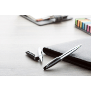 Parure écriture métal - stylo à bille et roller en métal avec capuchon laqué noir et clip chromé brillant_3