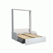 Armoire lit escamotable Dynamo Sofa - Canapé accoudoirs blanc mat et microfibre gris - Couchage 140x200 cm avec ouverture assistée_3