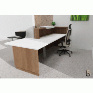 Banque d'accueil Delta Plus avec PMR et réhausse - Mobel Linea - Blanc mat, Droite, Acacia foncé, Non, 282_4