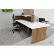 Banque d'accueil Delta Plus avec PMR et réhausse - Mobel Linea - Blanc mat, Gauche, Acacia foncé, Oui, 282_4