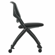 Fauteuil visiteur VISI - dossier en filet, assise rabattable, structure noire sur roulettes - Neuf_3
