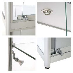 Vitrine d'exposition LED - H 200 x L 90 x P 45 cm - Verre trempé - Réserve incluse - Gris alu - Réf. 2228410