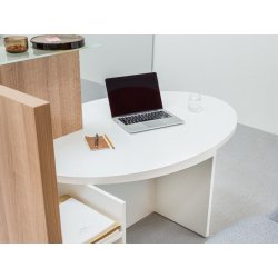 Banque d'accueil compacte et fonctionnelle - OVO pour petit espace avec plateau en verre