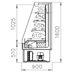 Vitrine réfrigérée semi-verticale MILANO à portes coulissantes - EORI-SVP-937, 937 x 900 x 1600 mm, 3+ base, LED, positif