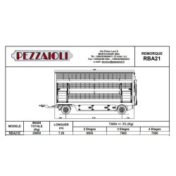 RBA21 - Remorque Bétaillère Carrozzeria Pezzaioli - Essieux jumelés fixes 10 000 kg, aluminium anticorrosion, 2 à 4 niveaux de chargement