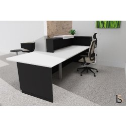 Banque d'accueil Delta Plus avec PMR et réhausse - Mobel Linea - 242, Blanc mat, Droite, Noir, Non