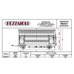 RBA21-SR - Remorque bétaillère Carrozzeria Pezzaioli - Essieux jumelés fixes de 10 000 kg, châssis en aluminium anticorrosion