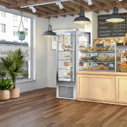 Vitrine réfrigérée à pâtisserie sur roulettes avec 4 côtés vitrés et 5 étagères - couleur argent